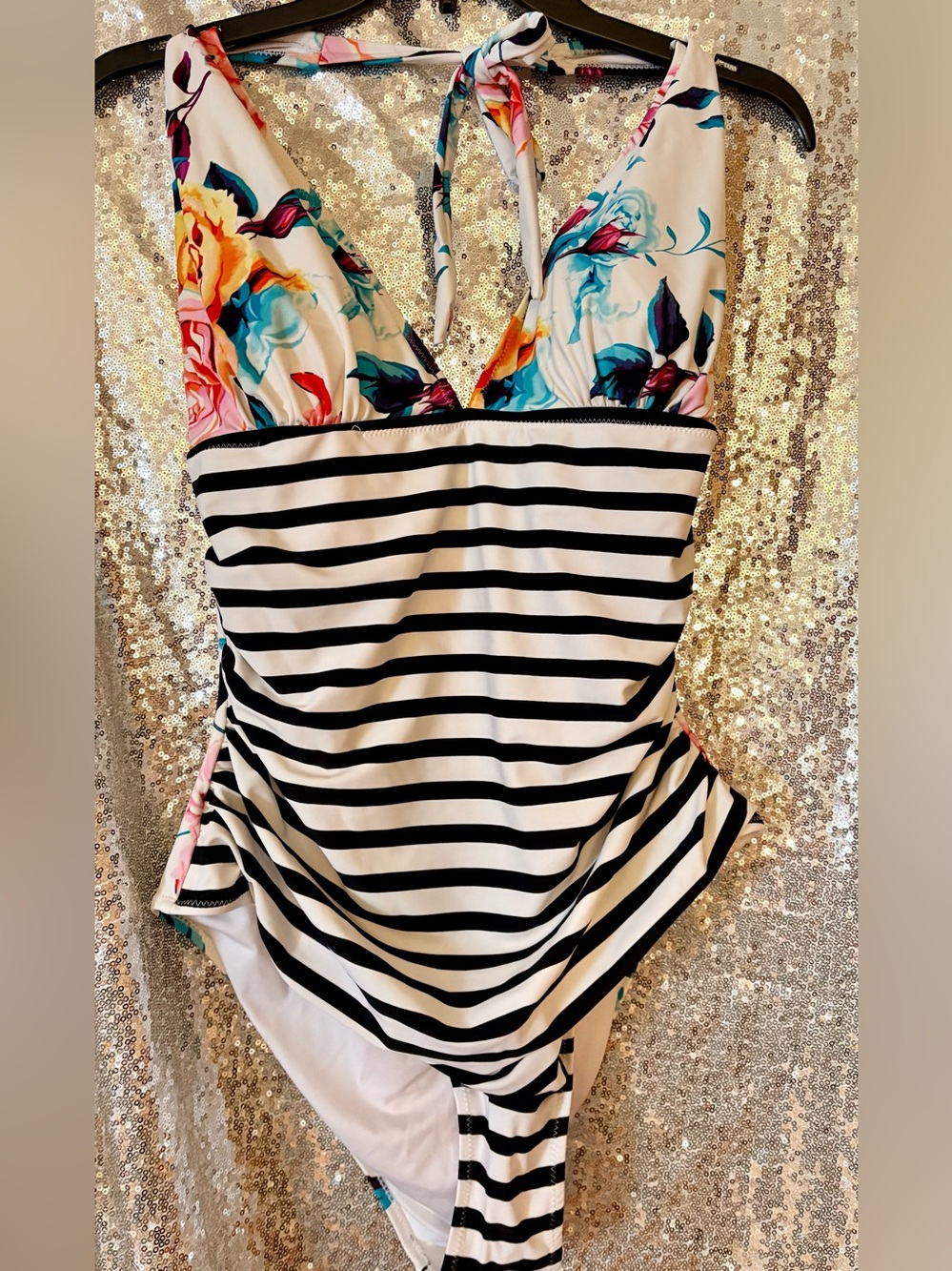Cupshe Floral & Black One-Piece Swimsuit